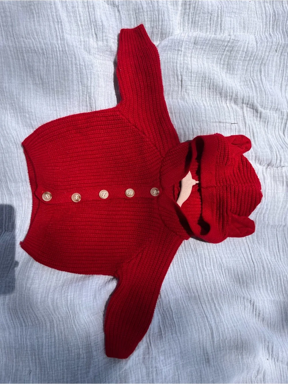 Red bear Knit Baby Hoodie Cardigan